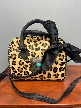 Leopard Print cowhide speedy with Turquoise Accent - Black Trim